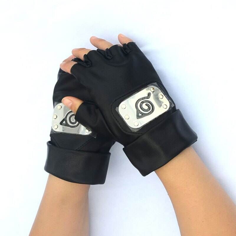 Anime Kakashi Gloves PU Black Cosplay Props Unisex Adult Gloves Half Fingerless Cool Boy Airl 3