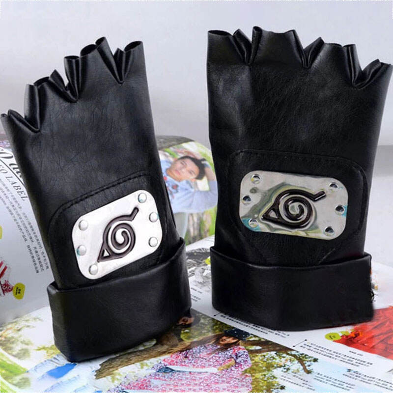 Anime Kakashi Gloves PU Black Cosplay Props Unisex Adult Gloves Half Fingerless Cool Boy Airl 5