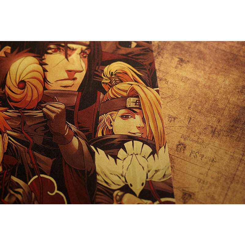 Ninja Akatsuki Kishimoto Masashi Anime Character Kraft Paper Retro Poster HD Prints Home Decor Painting Wall Stickers  51x35.5cm 4
